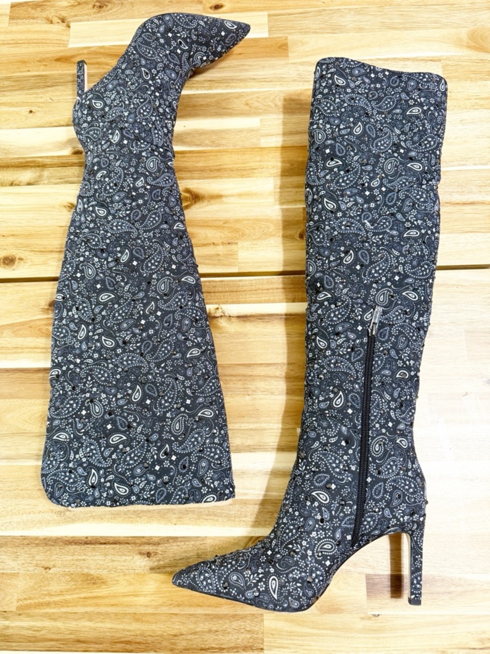 Jessica Simpson Earon Over The Knee Boot in Midnight Black White Bandana Stud - Picture 7 of 9